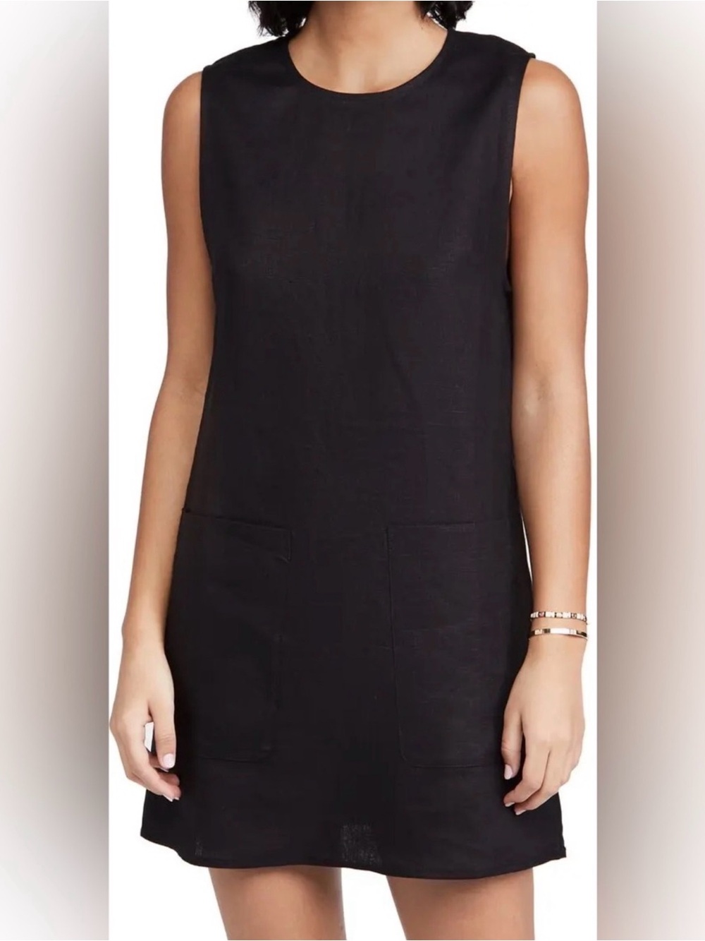H by Halston Sleeveless Black Mini Tunic Linen Blend Shift Dress